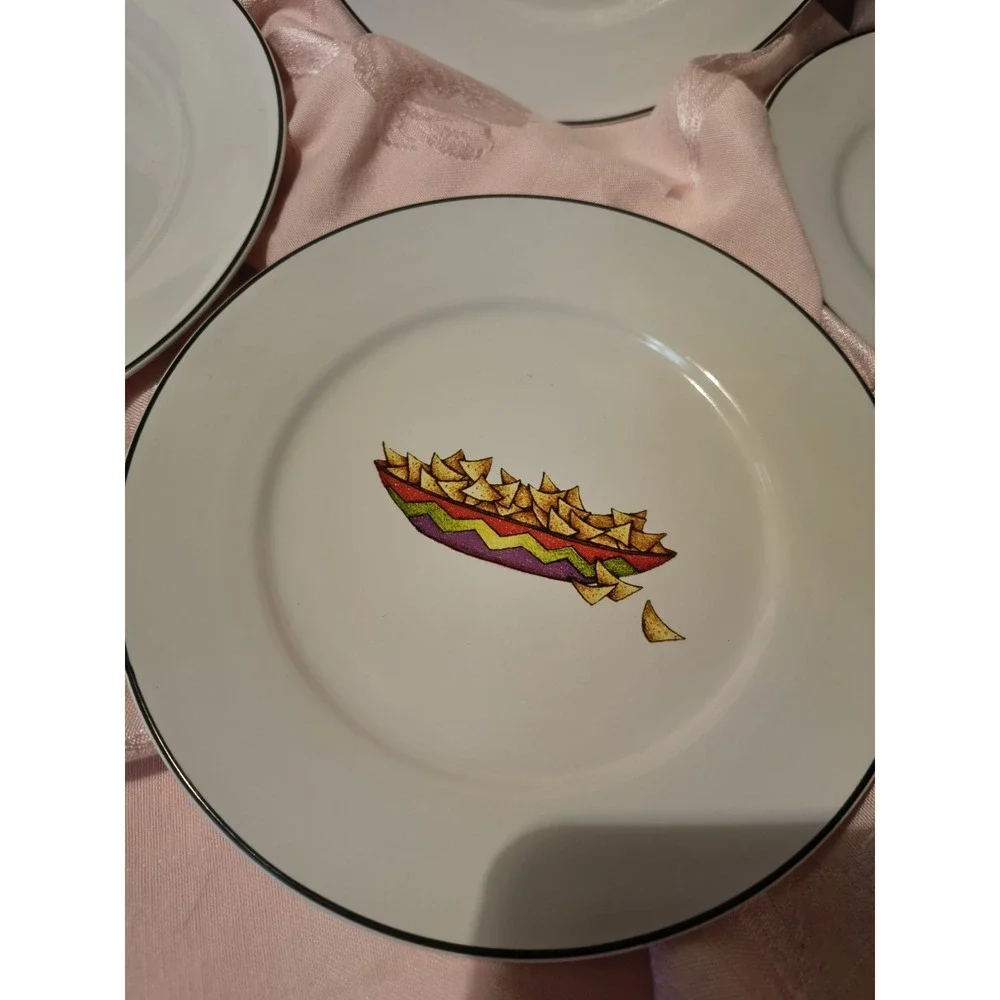 Set of 4 Wendover Lane Box Mexican Hispanic Plates 7.5 Dessert Plates Taco Tues